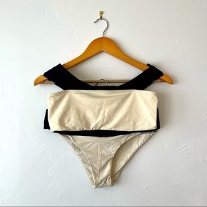 Aurea Cold Shoulder Off Shoulder Cream and Black Bikini Swim Suit